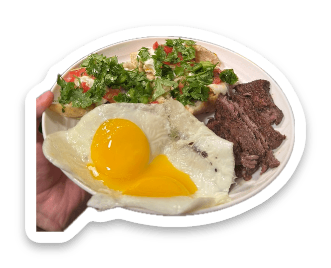 A sticker of a plate of breakfast